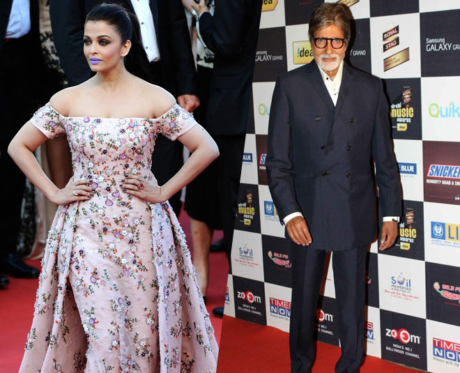 Floral off-shoulder gown में ऐश्वर्या और काले पैंट-सूट में अमिताभ Amitabh and aish fashion Inside